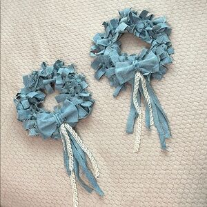 Shabby Rag Denim Wreath Bundle Lot Small Boho Country Farmhouse Western Bow